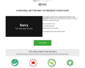 Etee Reusable Foods Wraps, New Website page, Large Conv % and AOV