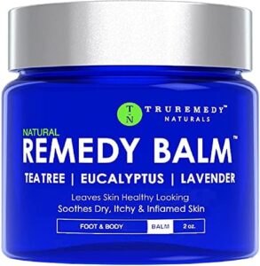 Truremedy Naturals – Remedy Balm with Tea Tree Oil – Relaxing Itch Reduction Ointment for Rash & Itchy Skin – Moisturizing Cream for Dry Skin – 100% Normal Foot & Human body Balm – Lavender & Eucalyptus, 2oz